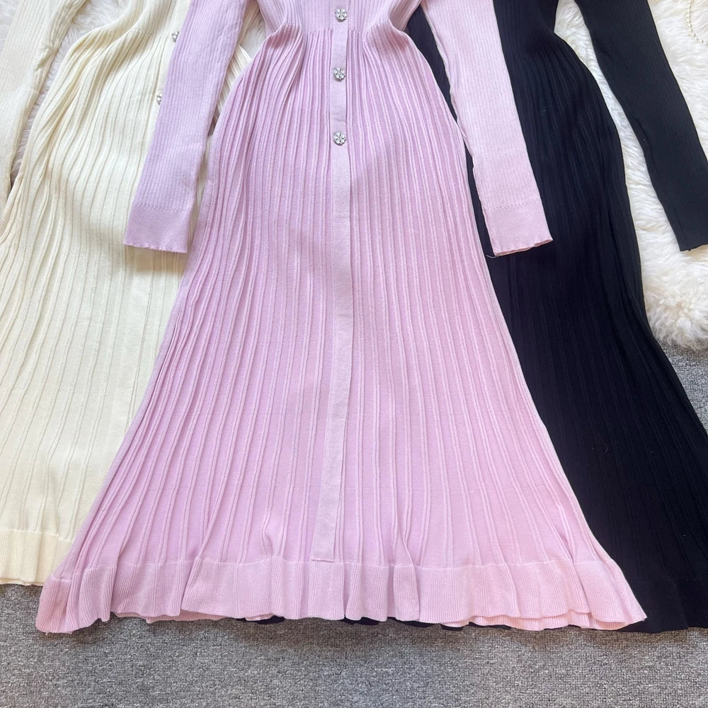 2026 Autumn Winter Women Knitted Long Sweater Dress