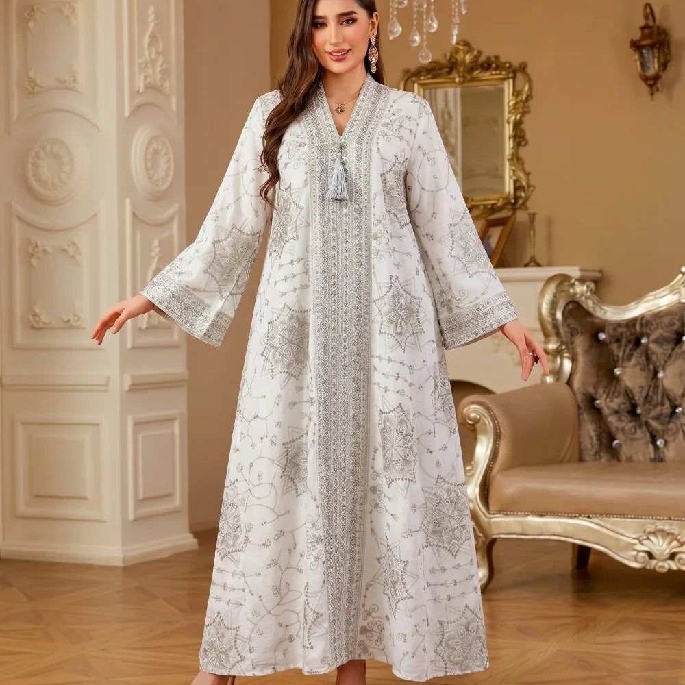 Print Embroidery Abaya – Eid Ramadan Long Robe