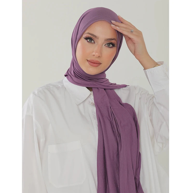Soft Cotton Jersey Hijab – Long Plain Stretch Scarf
