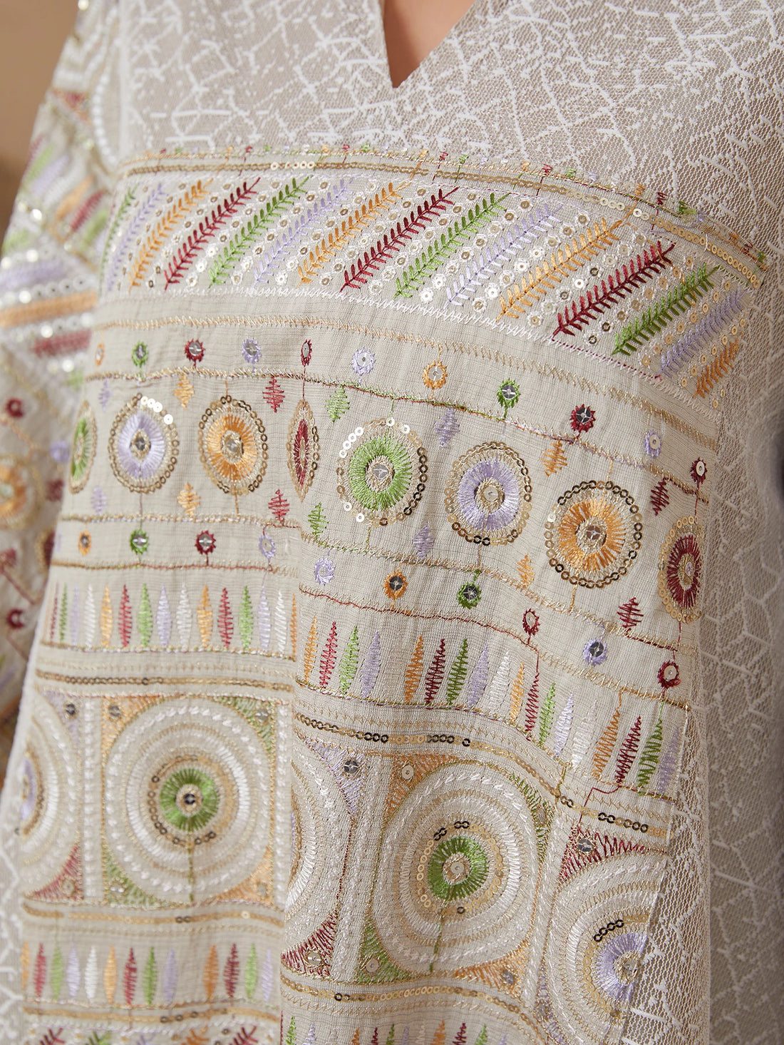 Mesh Sequin Embroidery Caftan – Stand Collar Elegant Dress
