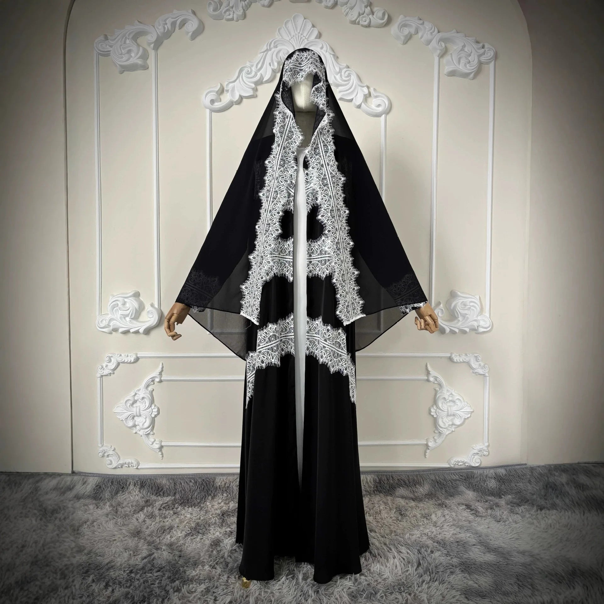 Eid Lace Open Abaya – Elegant Kaftan Party Dress