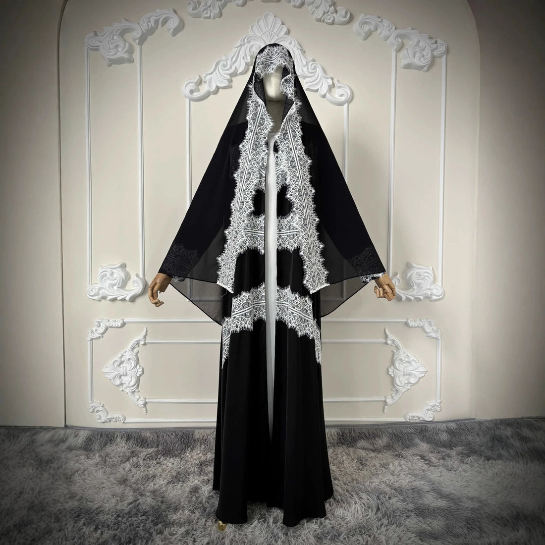 Eid Lace Open Abaya – Elegant Kaftan Party Dress