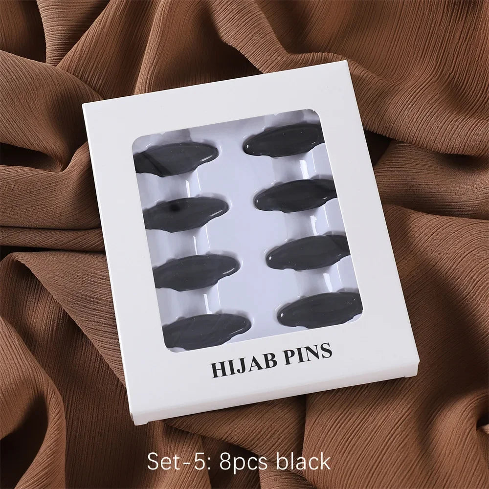 8-Piece Colorful Hijab Safety Pins – Secure Scarf Buckle & Brooch Set