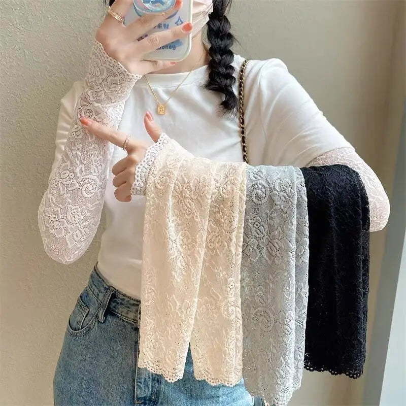 Women Lace Sunscreen Arm Sleeves Floral Lace Design