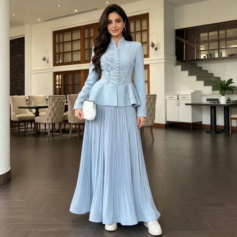 Skirts 2 Piece Set Muslim Party Ensemble Ramadan Embroidered Outfits