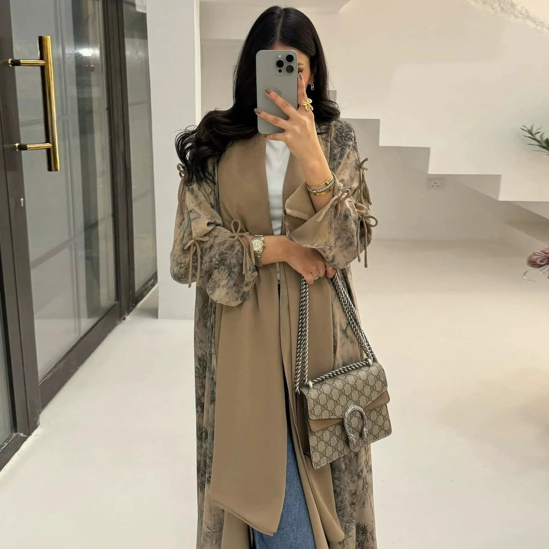 Eid Print Abaya Hijab Set – 2 Piece Cardigan Robe