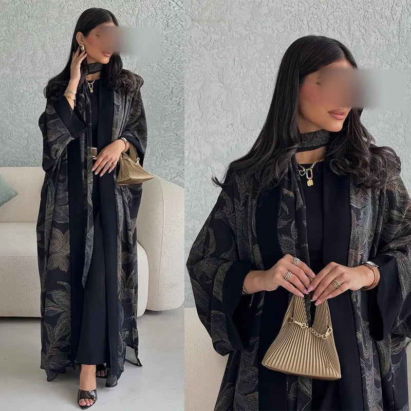 Eid Cardigan Abaya with Scarf – Dubai Kaftan Set