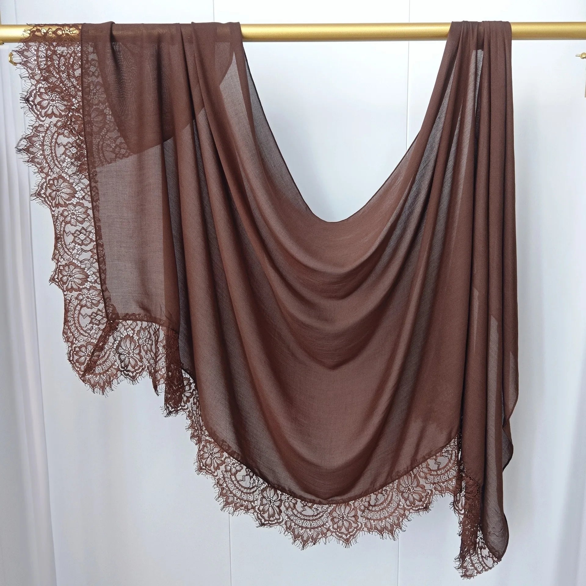Lace Edge Modal Hijab Scarf – Breathable Cotton Turban Shawl