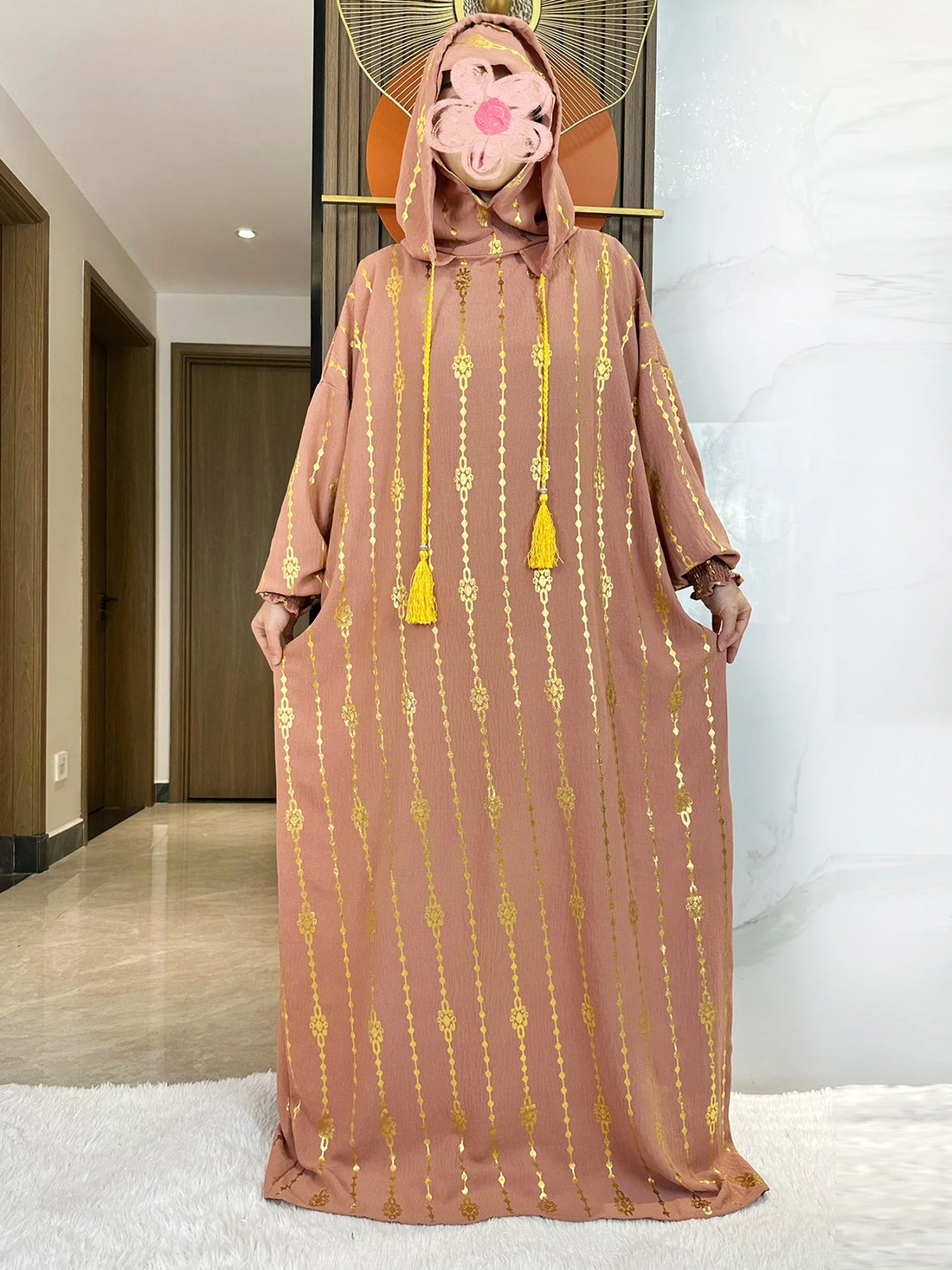 Gold Stamp Pure Cotton Ramadan Muslim Two-Hat Abaya
