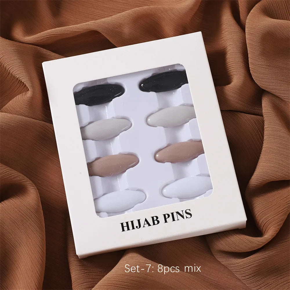 8-Piece Colorful Hijab Safety Pins – Secure Scarf Buckle & Brooch Set