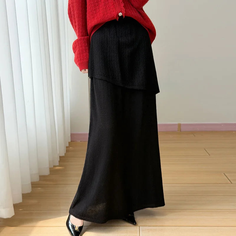 Autumn and Winter New 100% Cashmere Skirt Women's High Waist Skirt