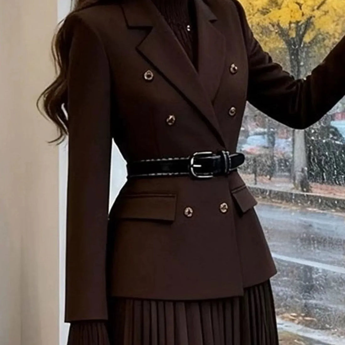 Women Brown Two Piece Suit Set