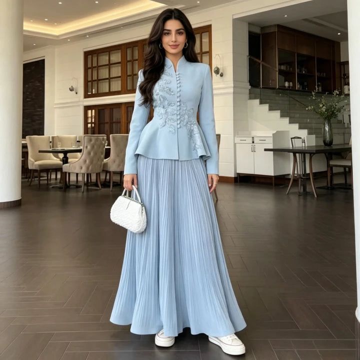 Skirts 2 Piece Set Muslim Party Ensemble Ramadan Embroidered Outfits
