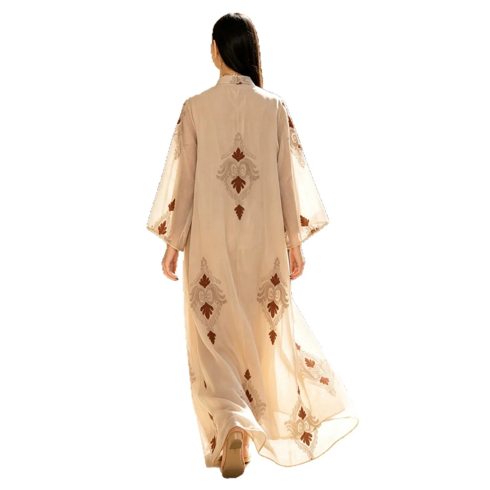 Sequin Leaf Embroidery Long Robe – Elegant Islamic Dress