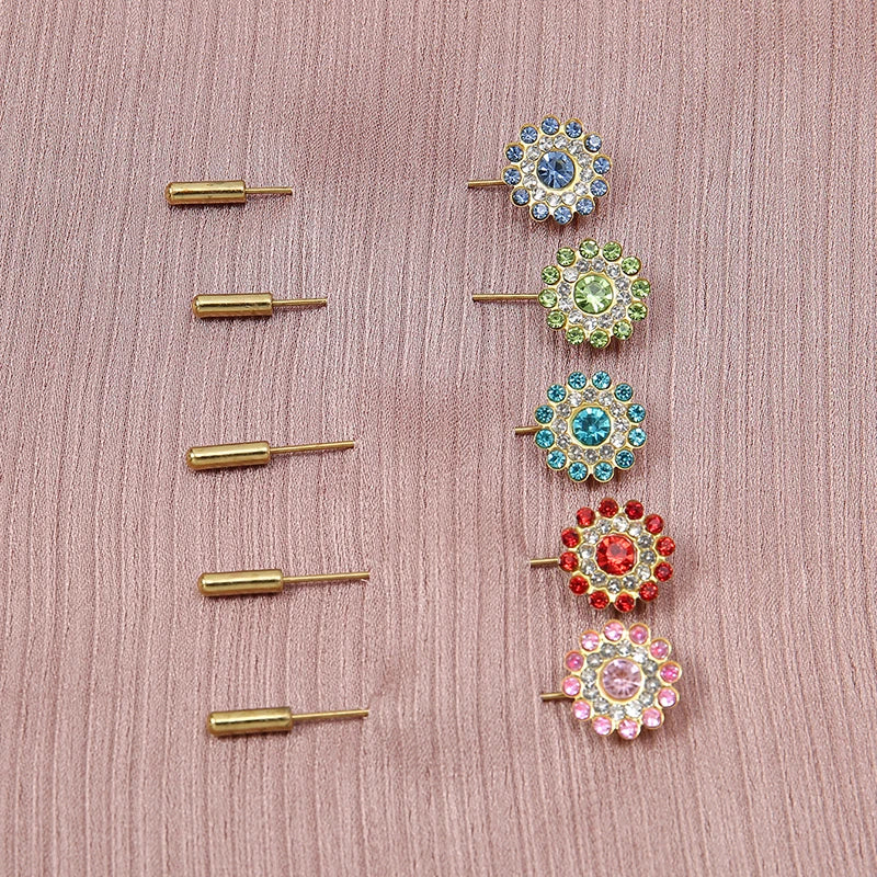 10-Piece Floral Diamond Hijab Brooch Set – Elegant Scarf Pins for Women