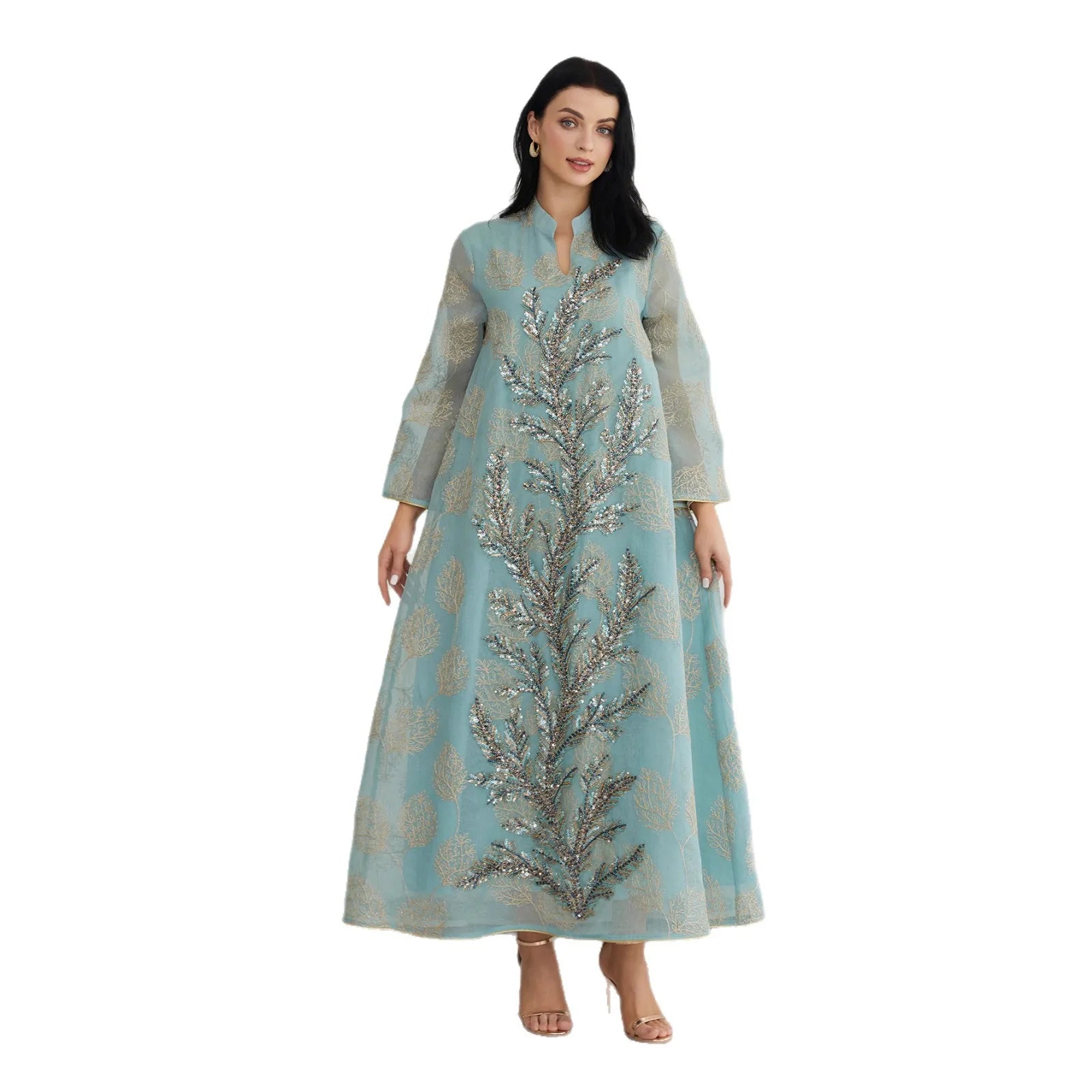 Embroidered Sequin Abaya – Plus Size Wedding Party Dress