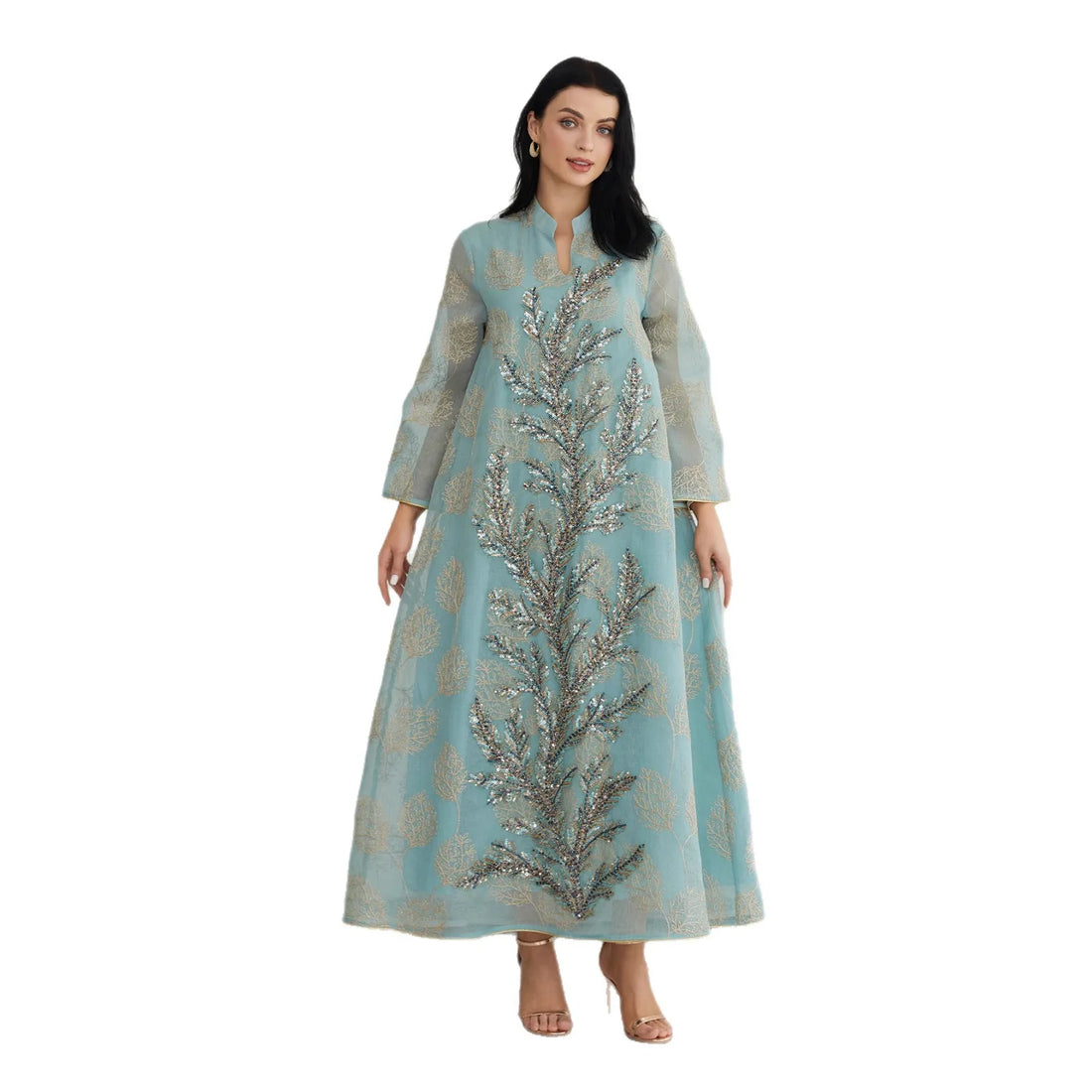 Embroidered Sequin Abaya – Plus Size Wedding Party Dress