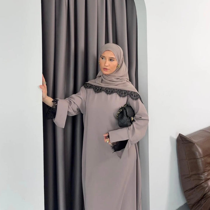 Dress Suit Women Hijab Dresses 2 Piece Set Jalabiya Muslim Lace Abaya