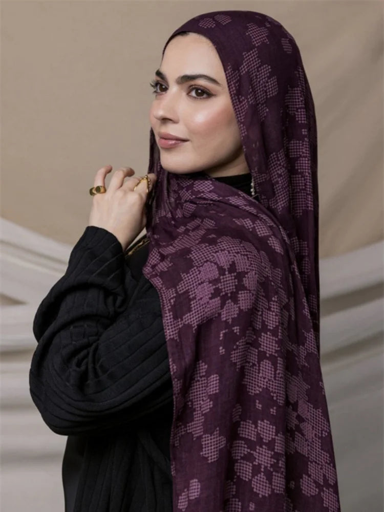 Watercolor Print Hijab – Soft Bohemian Floral Shawl Scarf