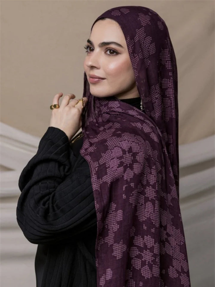 Watercolor Print Hijab – Soft Bohemian Floral Shawl Scarf