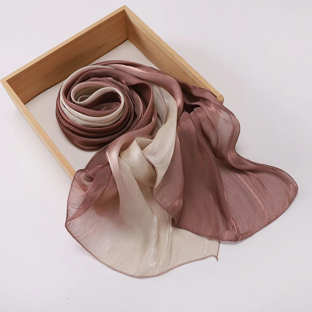 Luxury Two-Tone Gradient Satin Hijab – Elegant Shimmering Headscarf