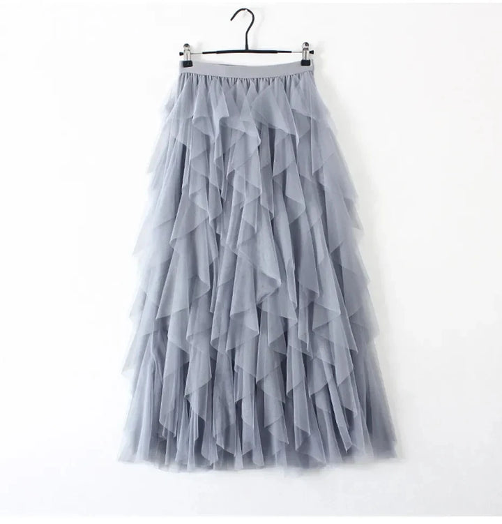 Womens Elastic High Waist Tulle Mesh Irregular Tutu Skirt