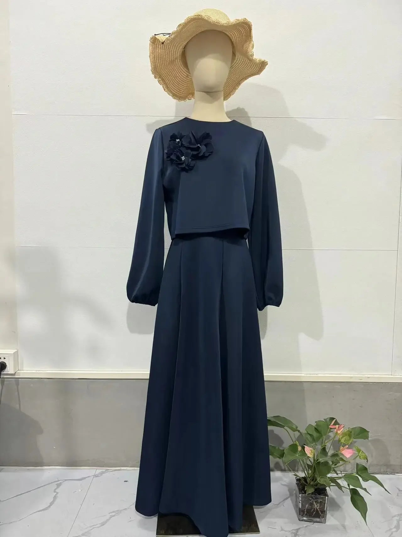 Lantern Sleeve Loose Two-piece Dress Femme Muslim Dress Abaya