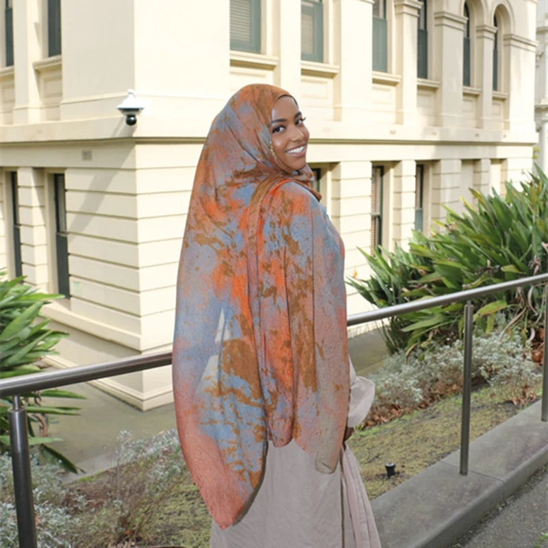 Watercolor Print Hijab – Soft Bohemian Floral Shawl Scarf
