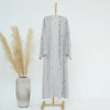 Turkish Beading Floral Open Abaya – Lace-Up Maxi Kaftan Robe