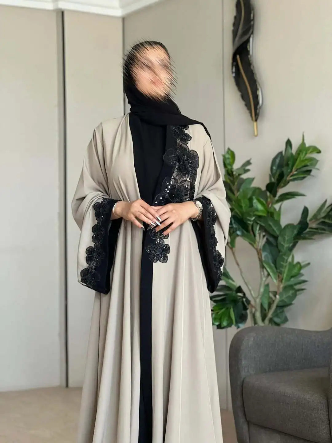 Eid Lace Open Abaya – Elegant Party Kaftan Cardigan