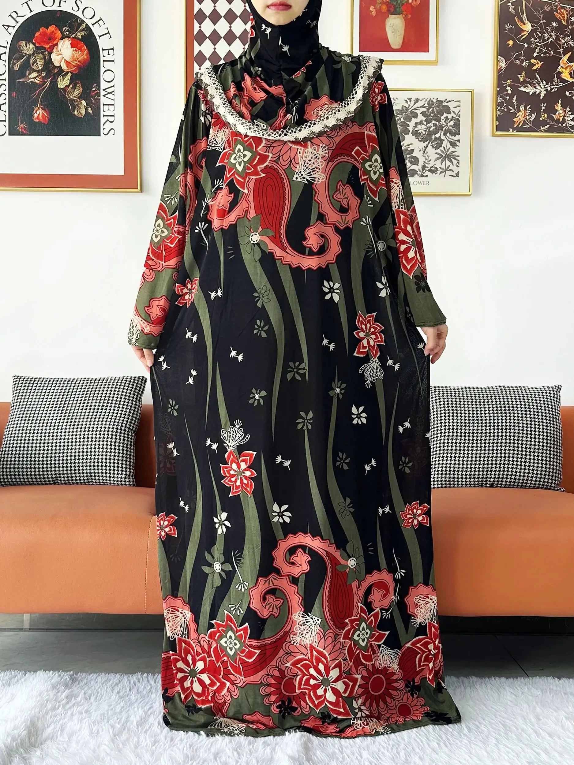 Muslim Solid Cotton Abaya For Women