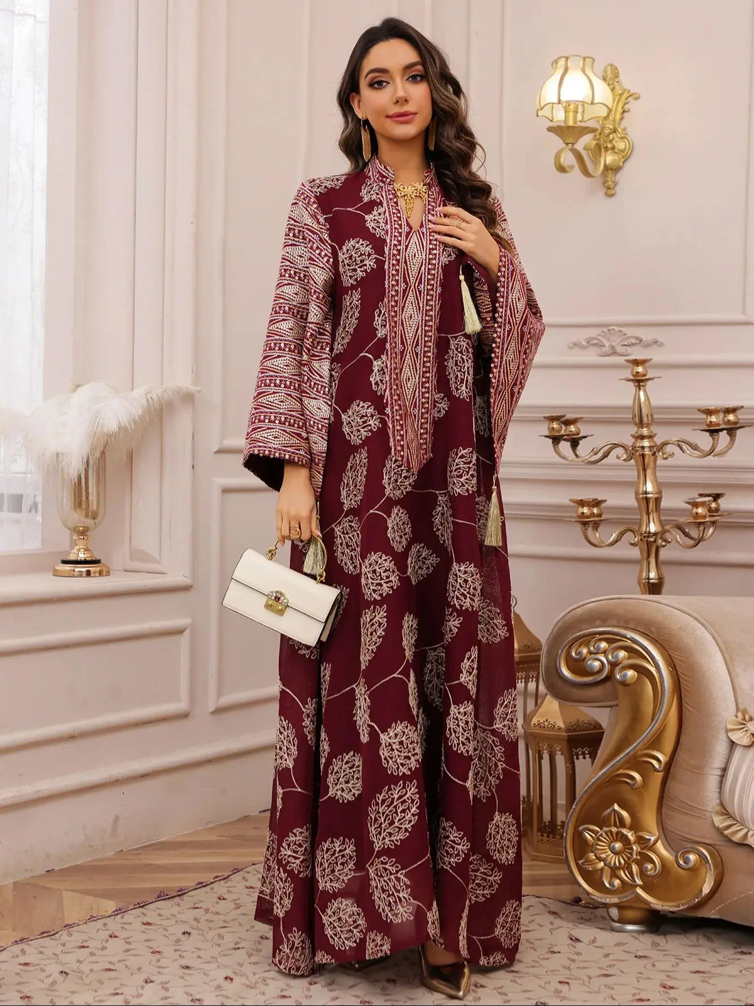 Black Embroidered Abaya – Gold Detail Formal Dress