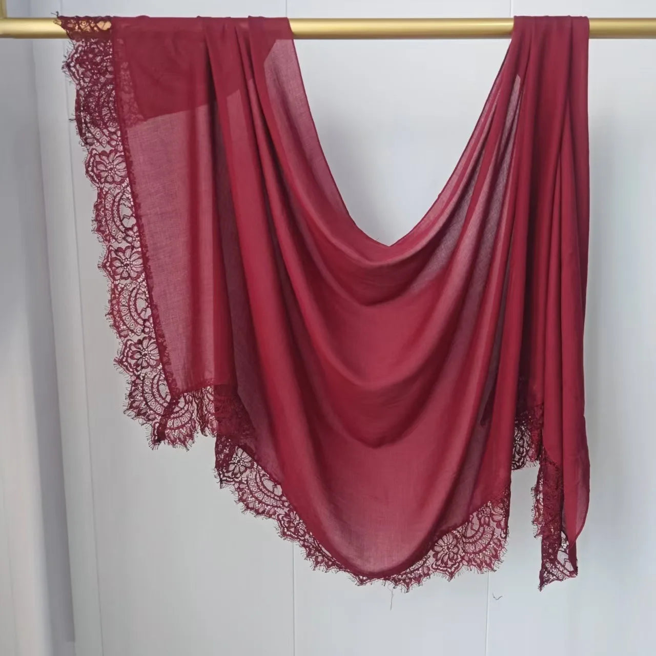Lace Edge Modal Hijab Scarf – Breathable Cotton Turban Shawl