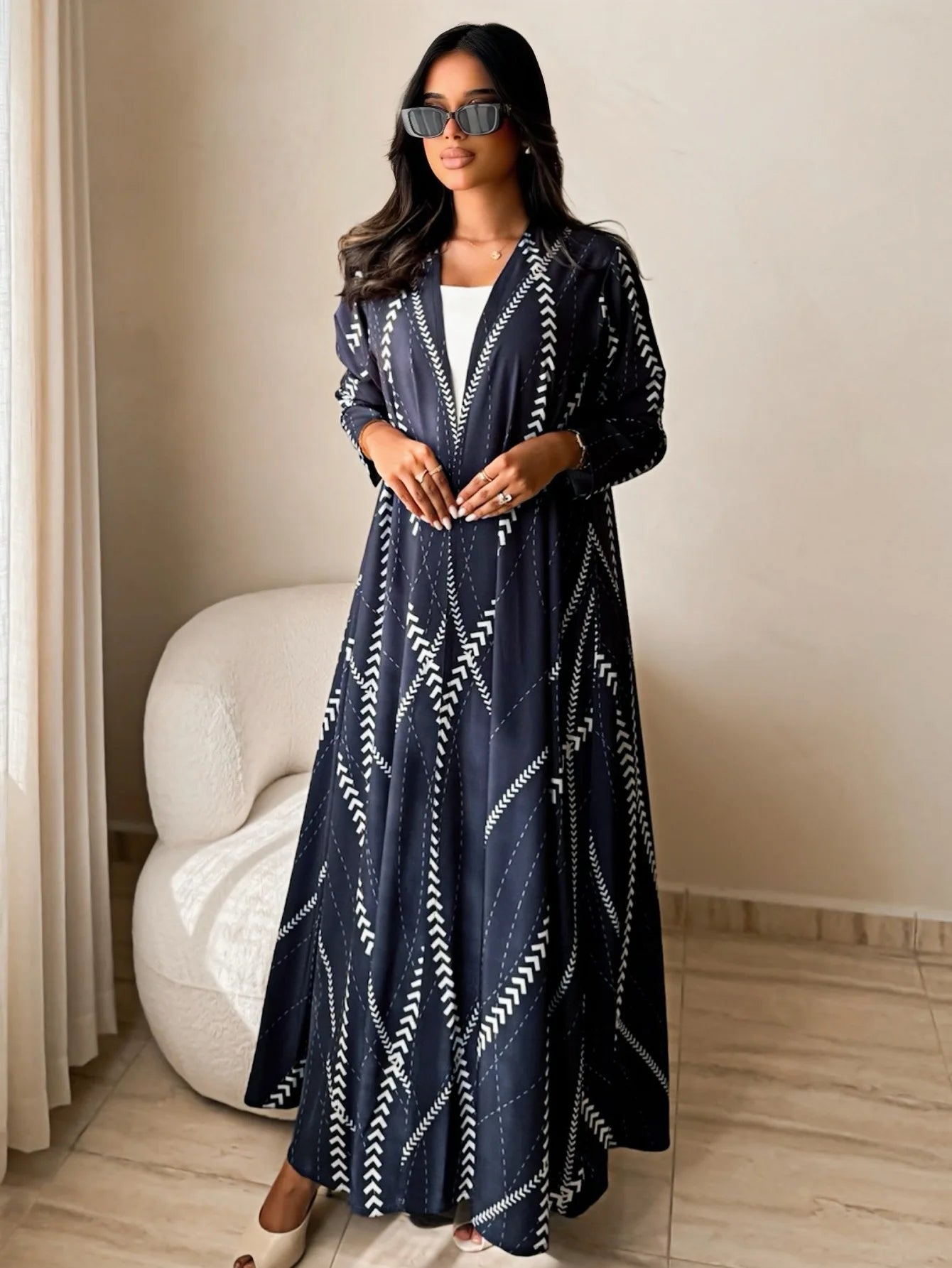Eid Prin 2 Piece Kaftan Cardigan Abaya Hijab Set
