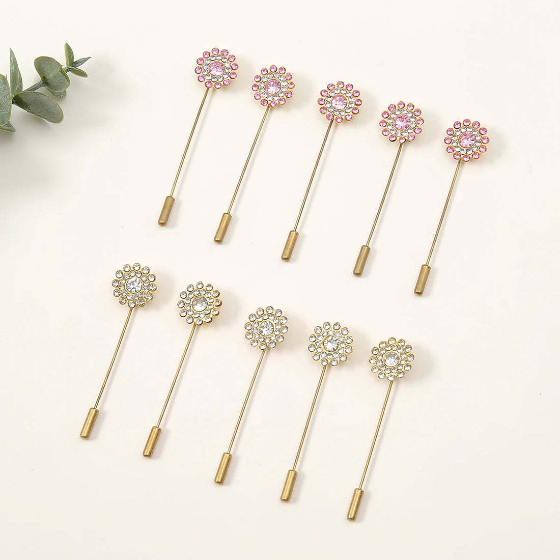 10-Piece Floral Diamond Hijab Brooch Set – Elegant Scarf Pins for Women