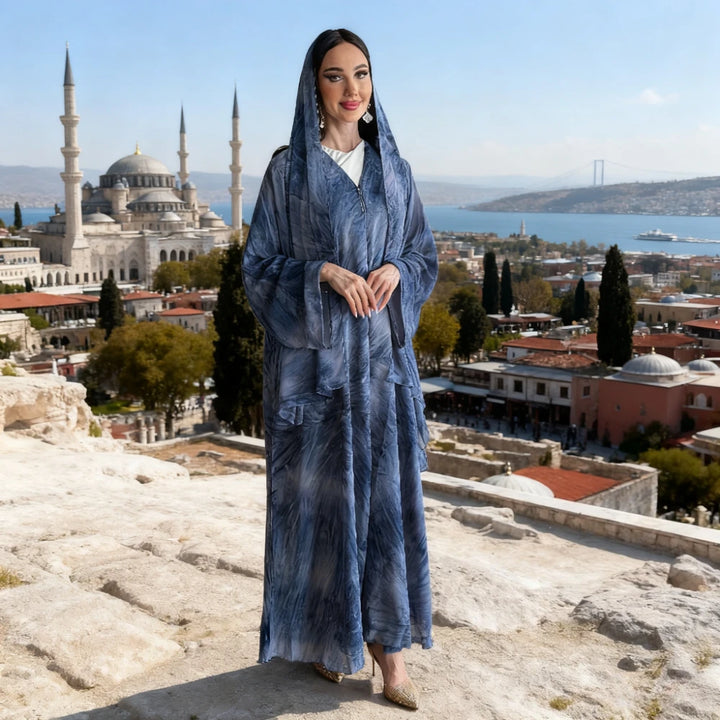 Printed Abaya & Scarf 2-Piece Set – Eid Ramadan