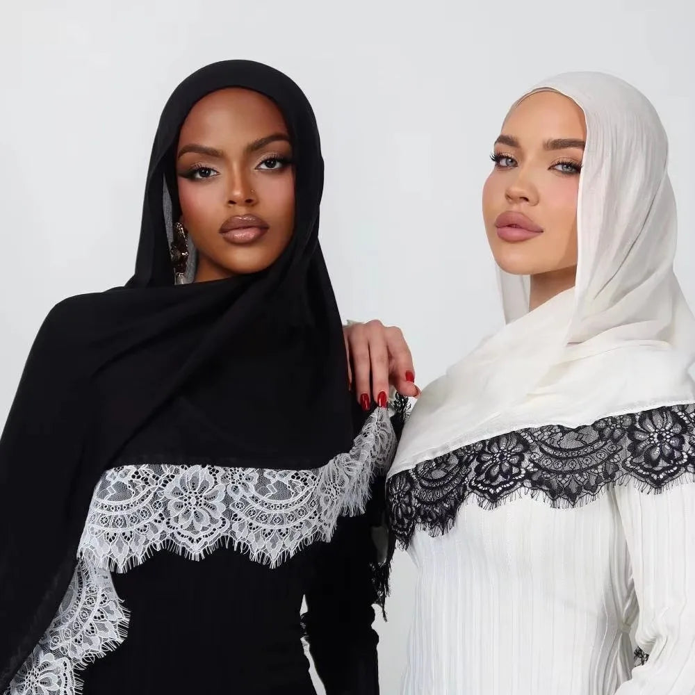Lace Edge Modal Hijab Scarf – Breathable Cotton Turban Shawl