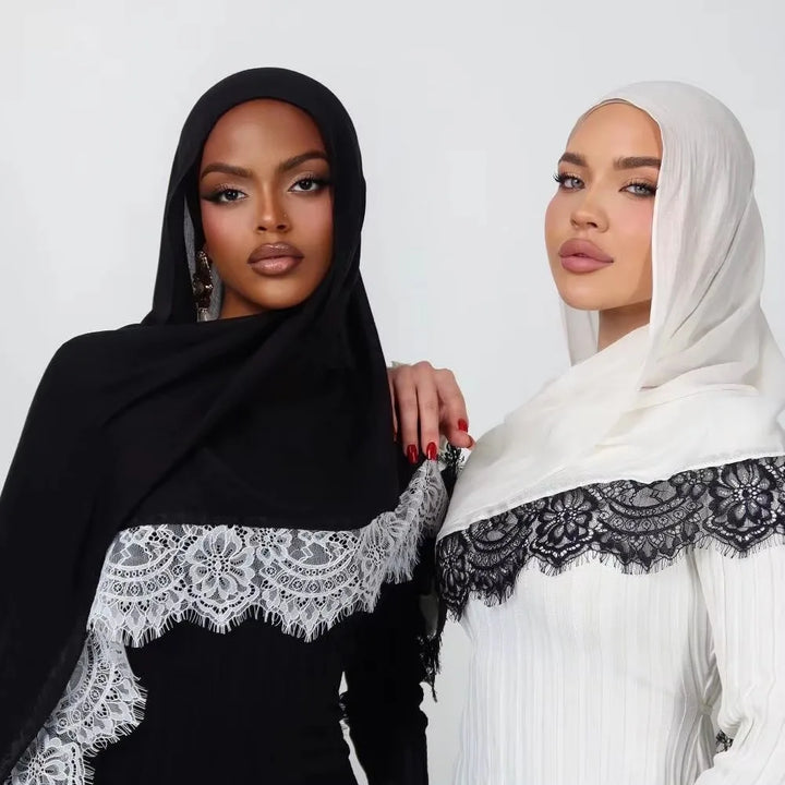 Lace Edge Modal Hijab Scarf – Breathable Cotton Turban Shawl