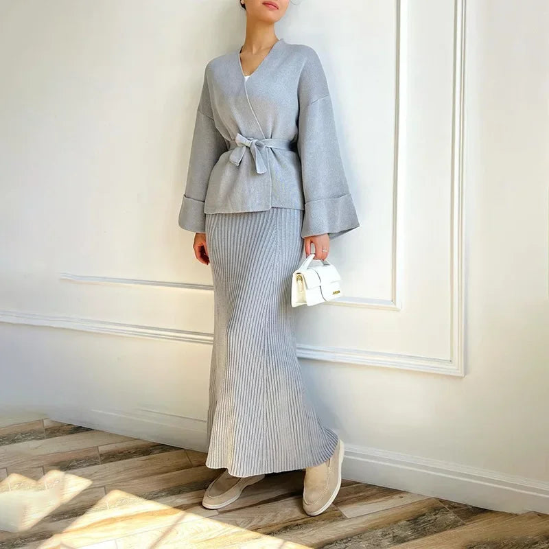 Women Knitting Skirt 2 Piece Set Sweater