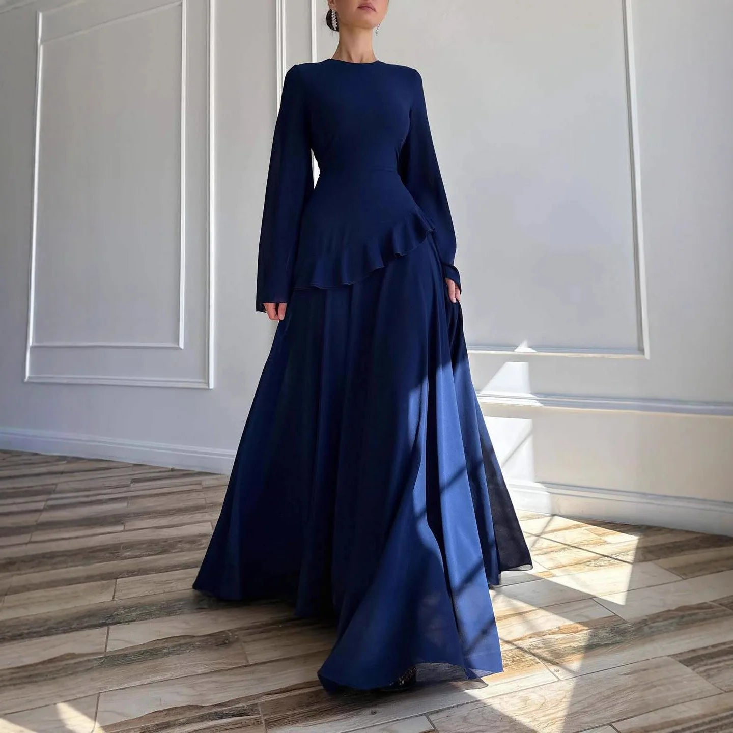 Fashion Flare Sleeve Ruff Long Dress