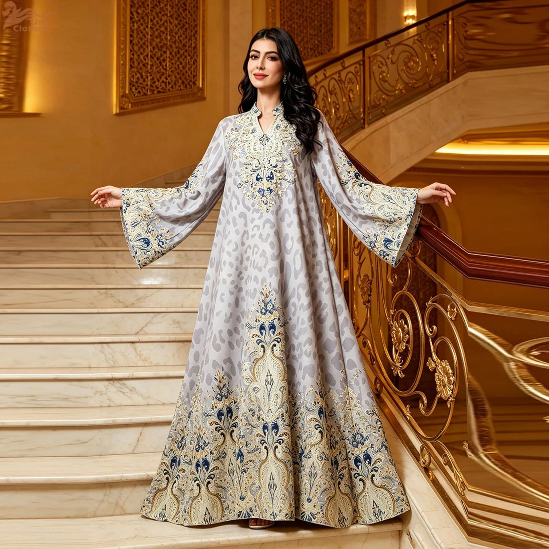 Floral Flare Abaya – Beaded Casual Eid Dress