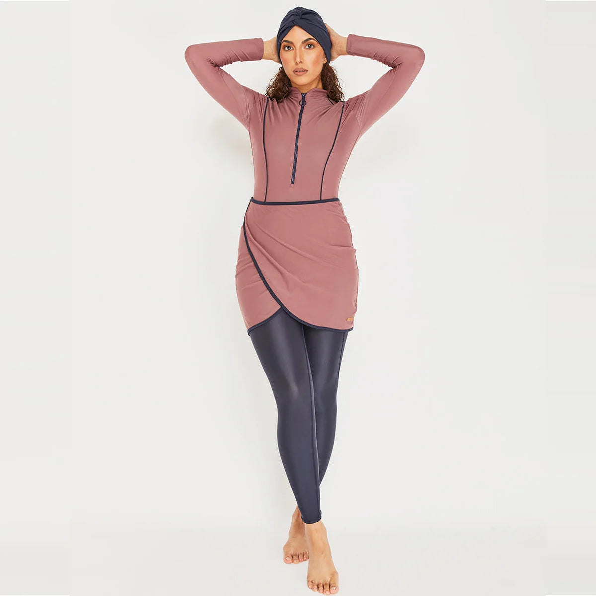 New Muslim Swimwear Women Modest Patchwork Hijab Long Sleeves Sport Swimsuit