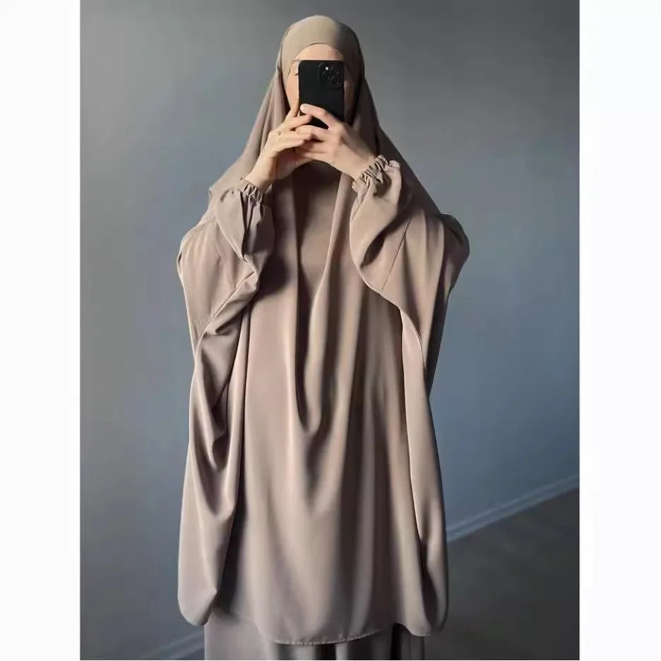 Ramadan 2 Piece Long Khimar with Skirt Set Abaya Muslim Women