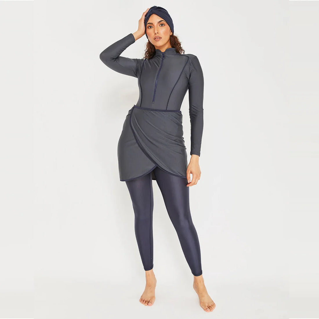 New Muslim Swimwear Women Modest Patchwork Hijab Long Sleeves Sport Swimsuit
