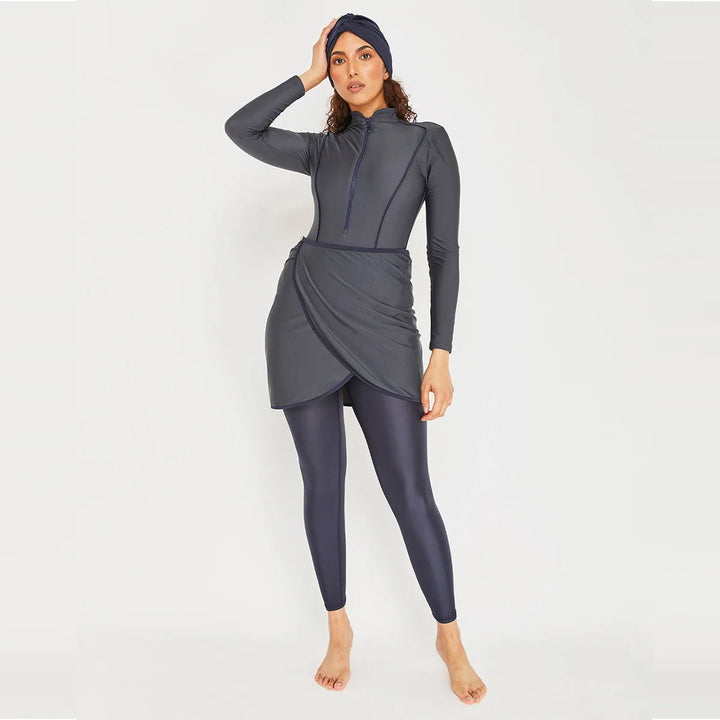 New Muslim Swimwear Women Modest Patchwork Hijab Long Sleeves Sport Swimsuit
