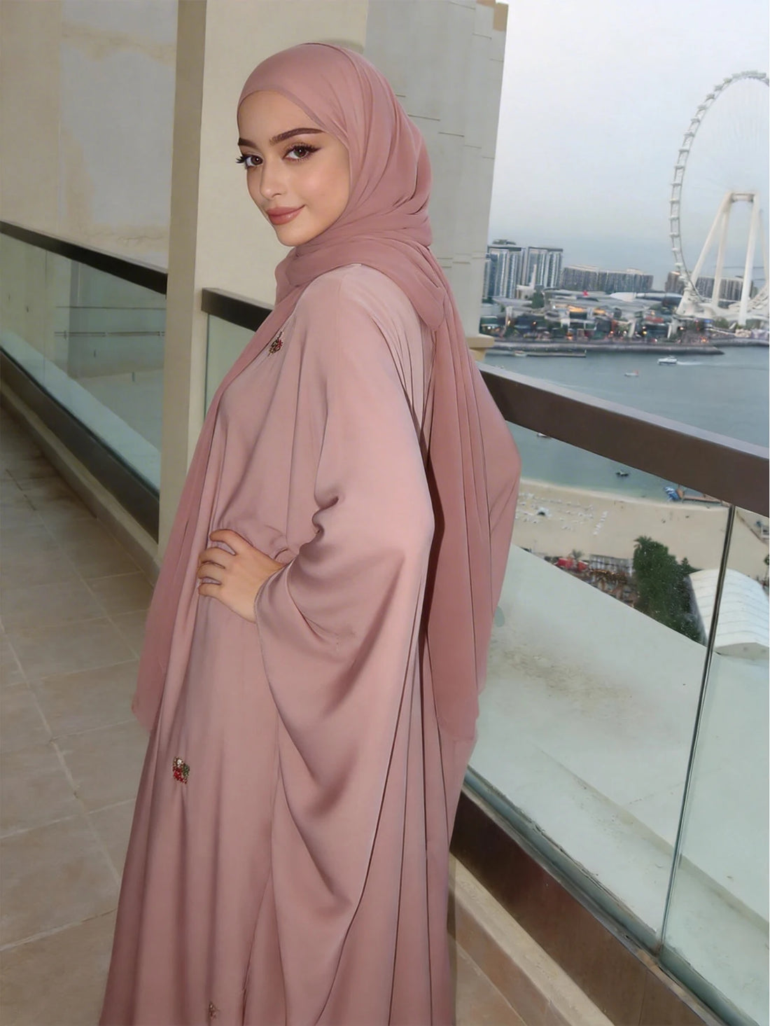 Women's Elegant Islamic Clothing, Pink Embroidered Robe