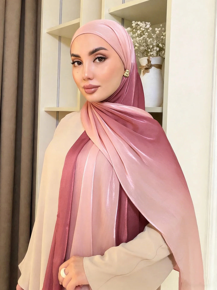 Luxury Two-Tone Gradient Satin Hijab – Elegant Shimmering Headscarf