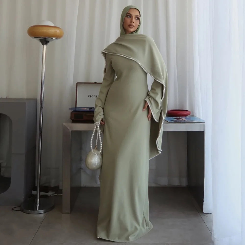 Beaded Cape Abaya Set – Elegant Long Modest Dress for Eid & Parties
