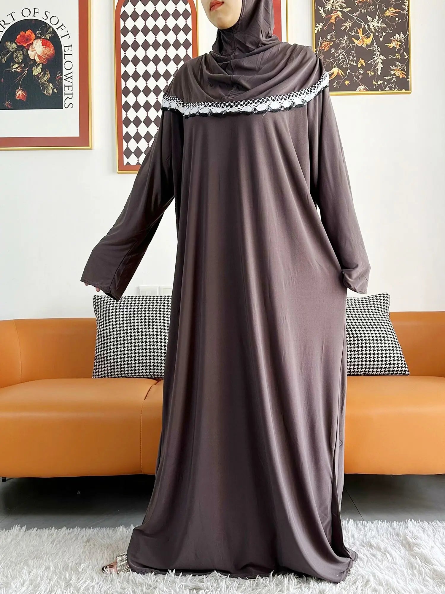 Muslim Solid Cotton Abaya For Women
