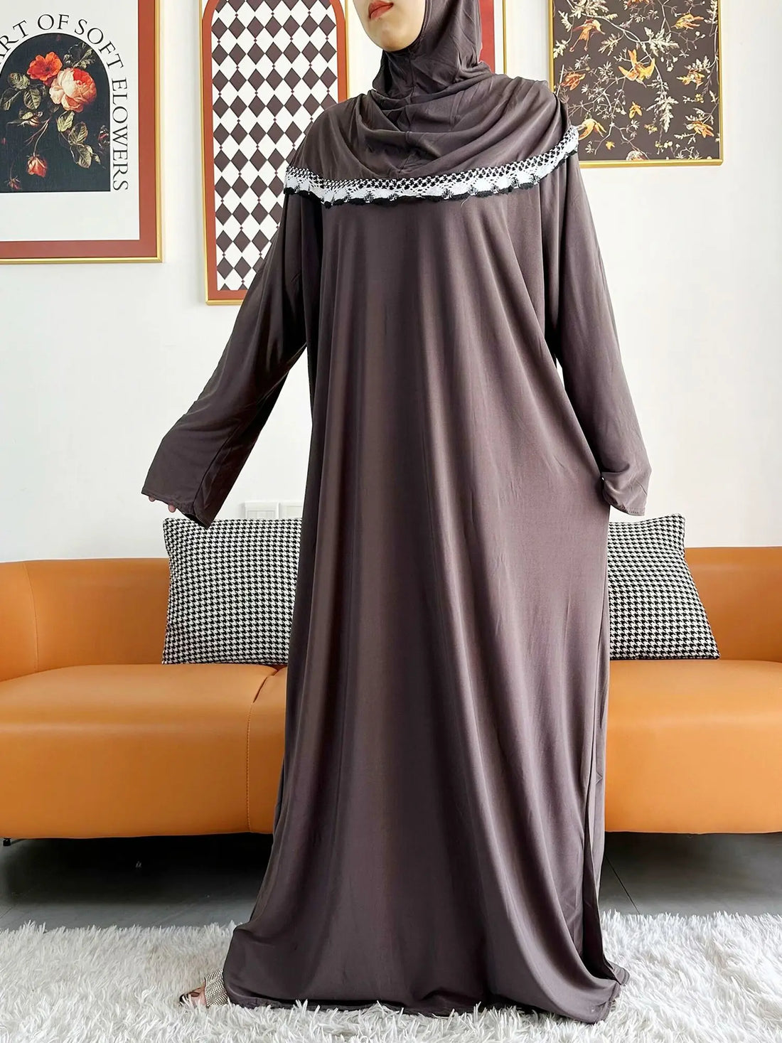 Muslim Solid Cotton Abaya For Women